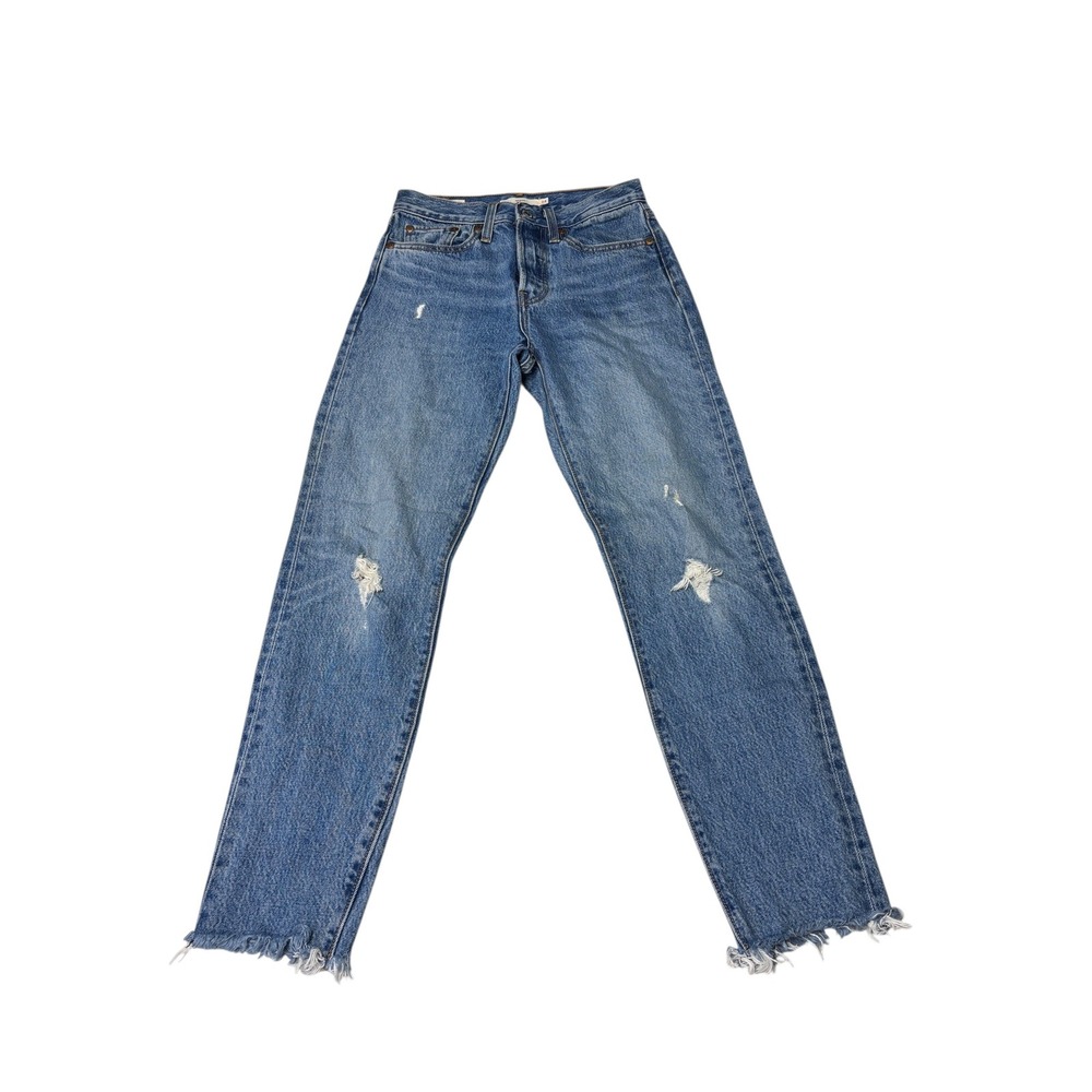 Levis Premium‎ Big E Wedgie Straight Jeans Blue Distressed Raw Hem Womens 24X27